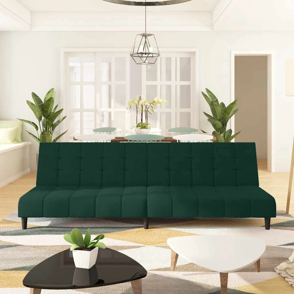 Dvivietė sofa-lova, tamsiai žalios spalvos, aksomas