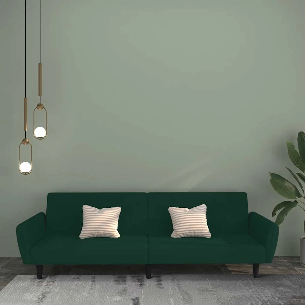 Dvivietė sofa-lova, tamsiai žalios spalvos, aksomas