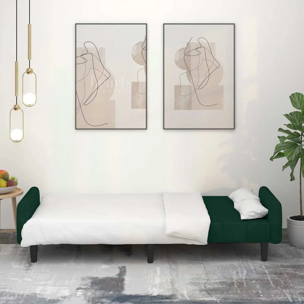 Dvivietė sofa-lova, tamsiai žalios spalvos, aksomas