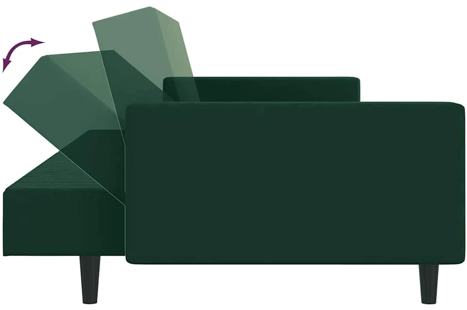 Dvivietė sofa-lova, tamsiai žalios spalvos, aksomas