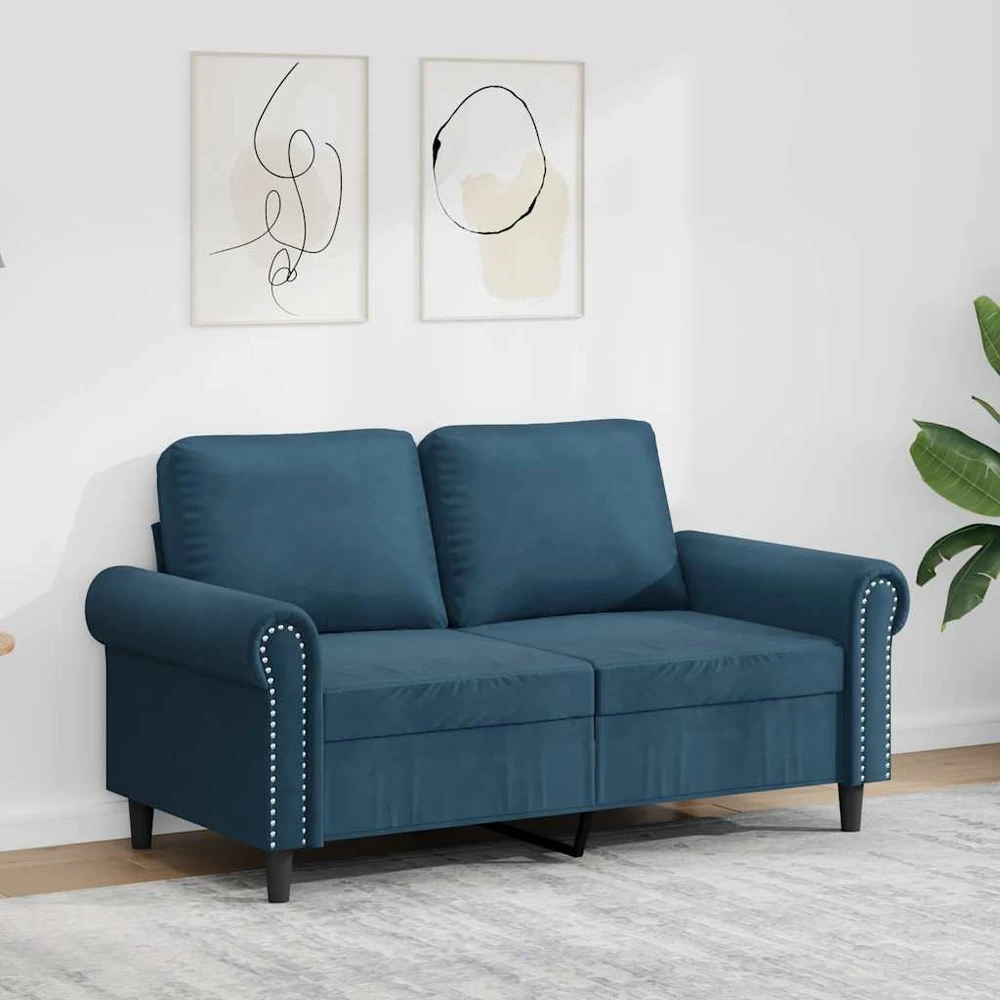 Dvivietė sofa, mėlynos spalvos, 120cm, aksomas