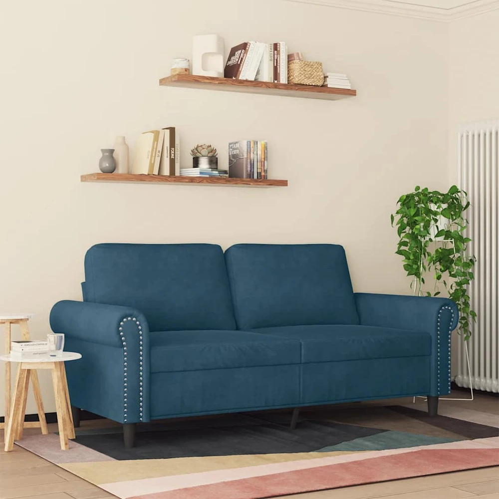 Dvivietė sofa, mėlynos spalvos, 140cm, aksomas