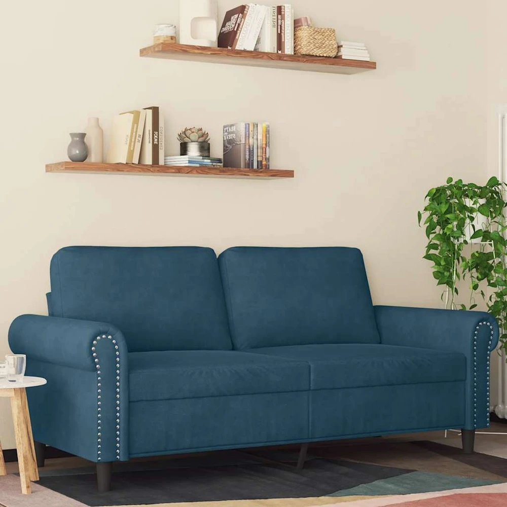 Dvivietė sofa, mėlynos spalvos, 140cm, aksomas