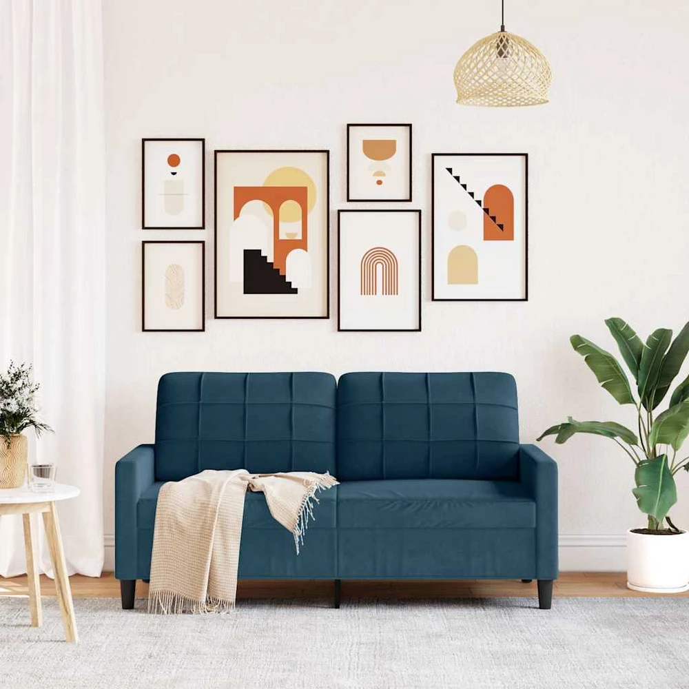 Dvivietė sofa, mėlynos spalvos, 140cm, aksomas