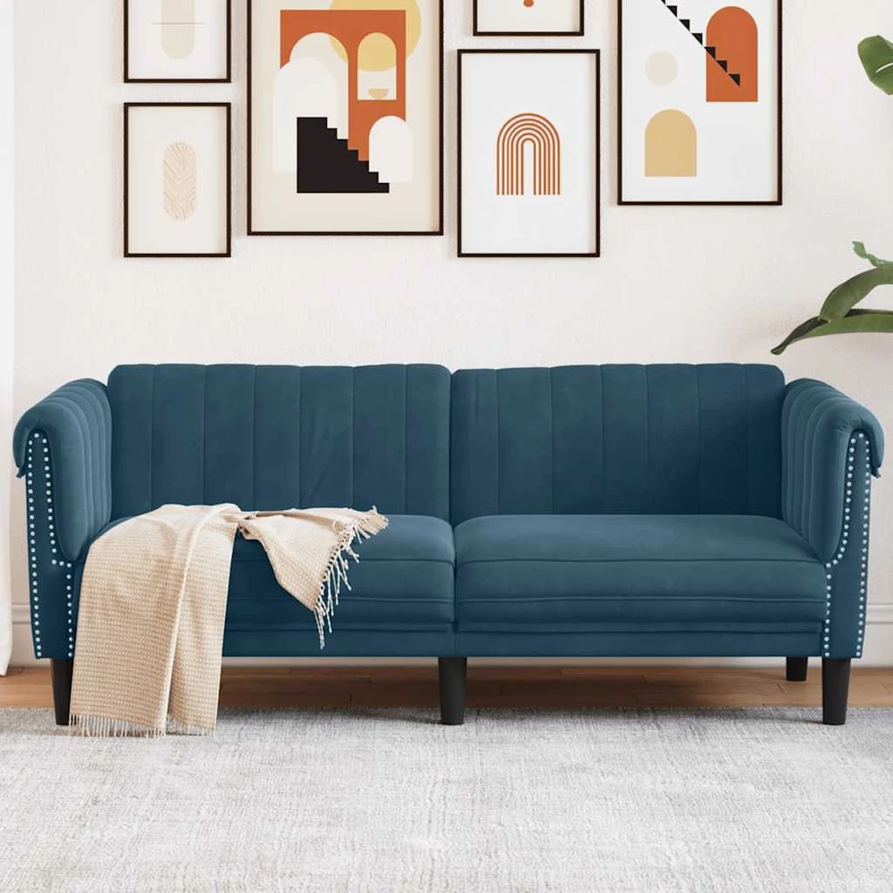 Dvivietė sofa, mėlynos spalvos, aksomas