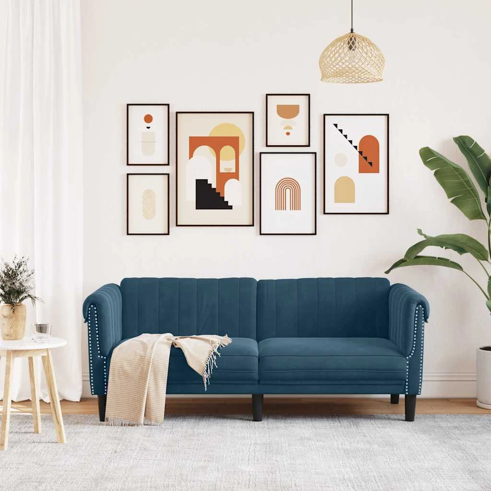 Dvivietė sofa, mėlynos spalvos, aksomas