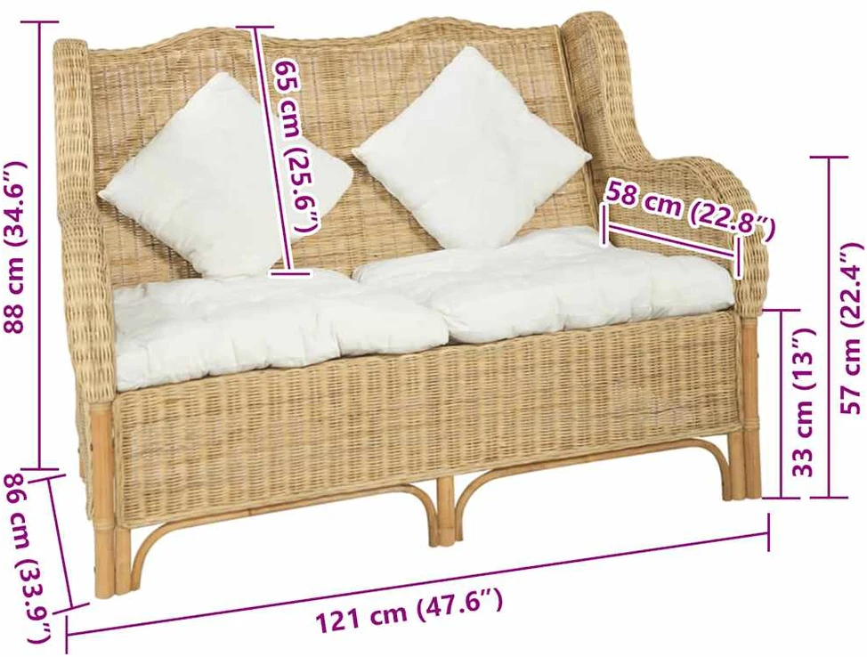 Dvivietė sofa, natūralus ratanas ir linas