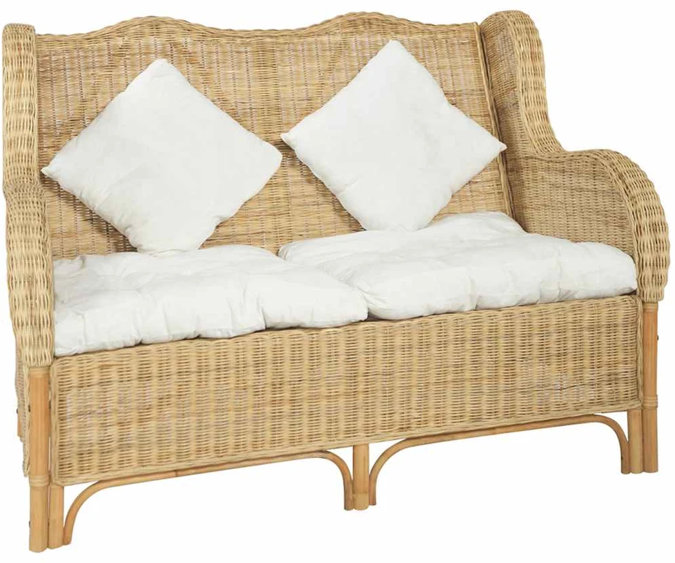 Dvivietė sofa, natūralus ratanas ir linas
