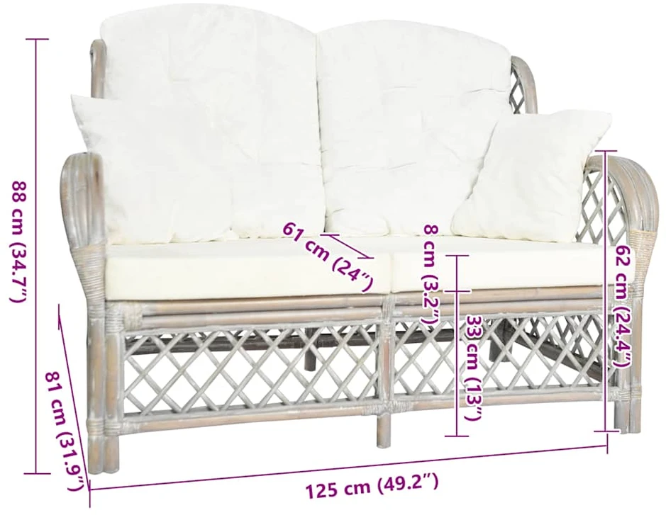Dvivietė sofa, pilkos spalvos, ratanas