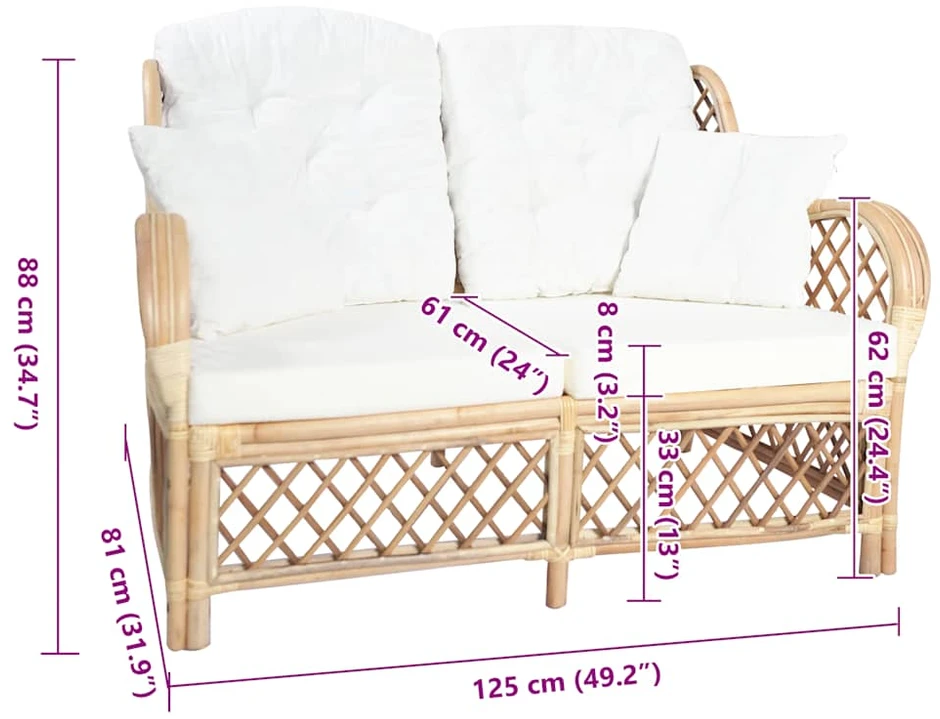 Dvivietė sofa, ratanas