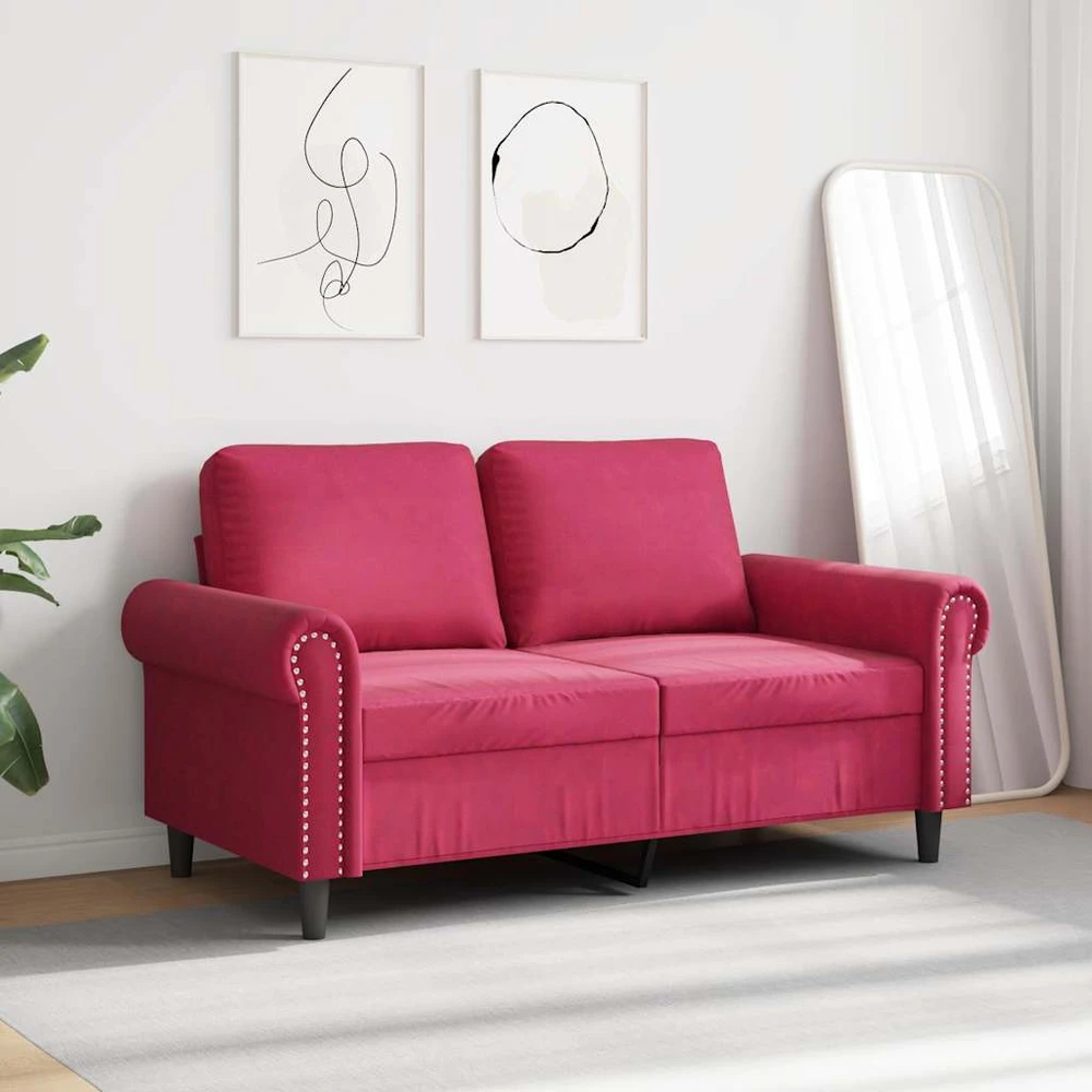 Dvivietė sofa, raudonojo vyno spalvos, 120cm, aksomas