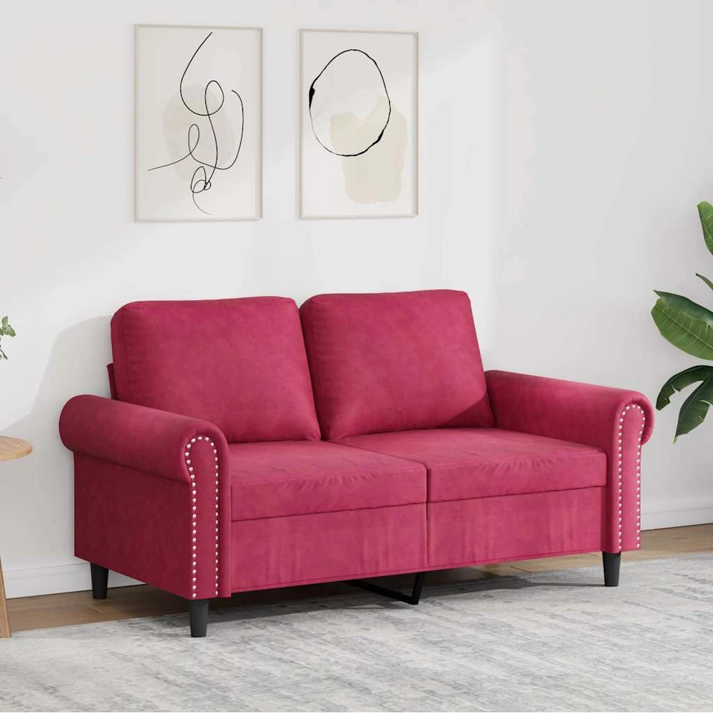 Dvivietė sofa, raudonojo vyno spalvos, 120cm, aksomas