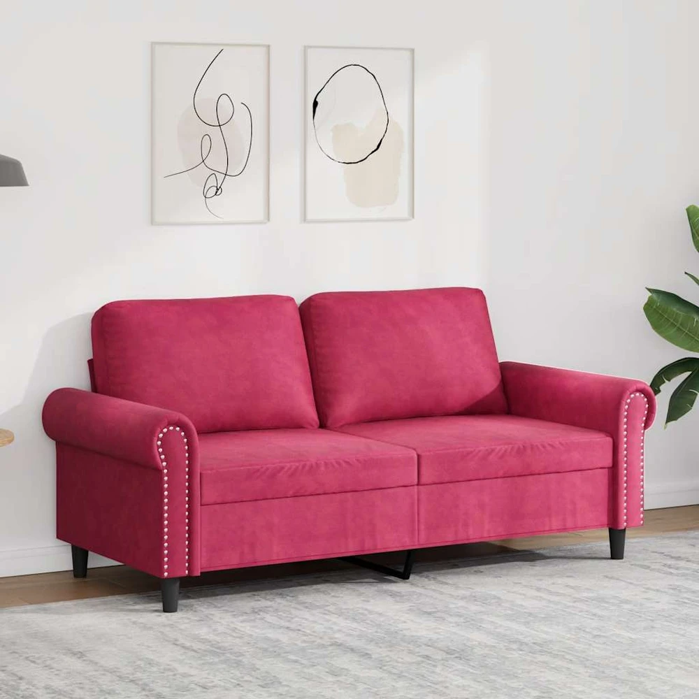 Dvivietė sofa, raudonojo vyno spalvos, 140cm, aksomas