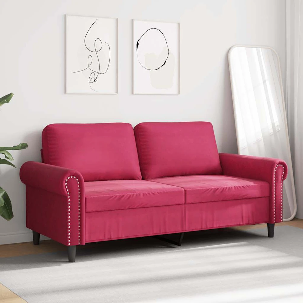 Dvivietė sofa, raudonojo vyno spalvos, 140cm, aksomas