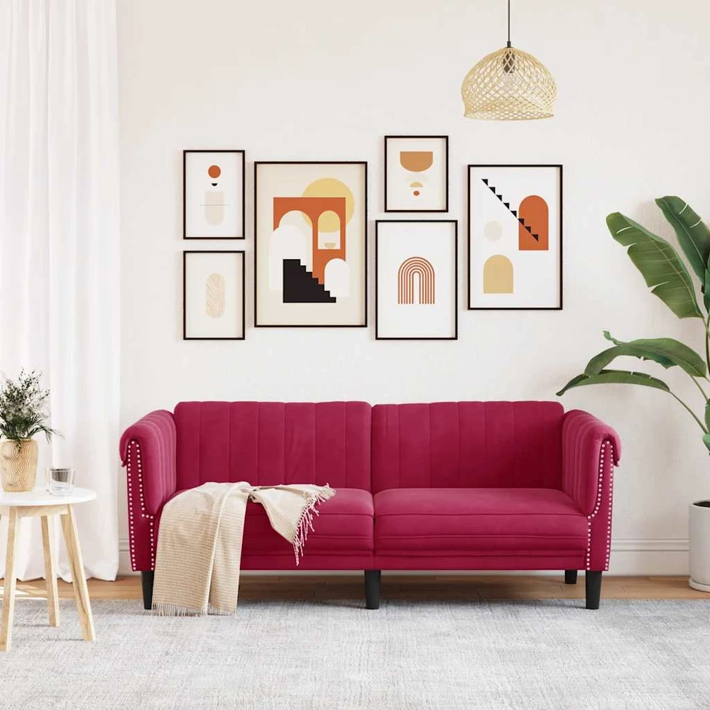 Dvivietė sofa, raudonojo vyno spalvos, aksomas