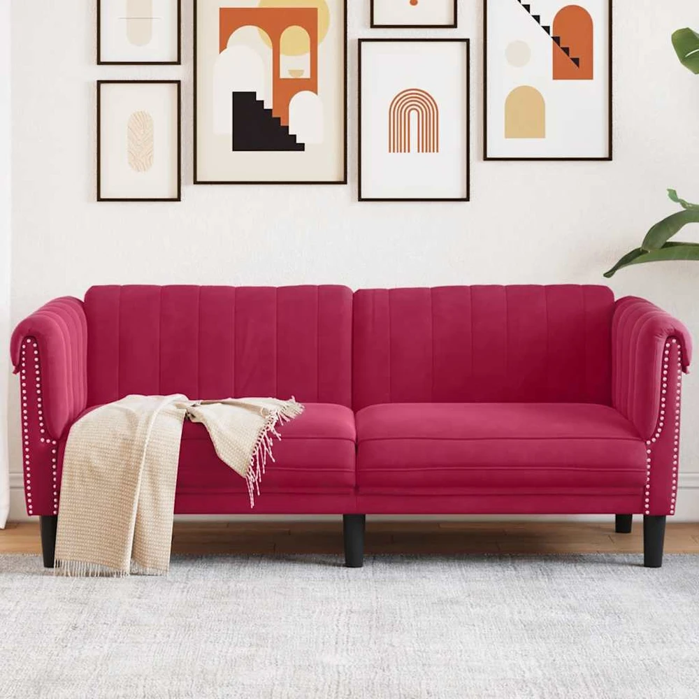 Dvivietė sofa, raudonojo vyno spalvos, aksomas