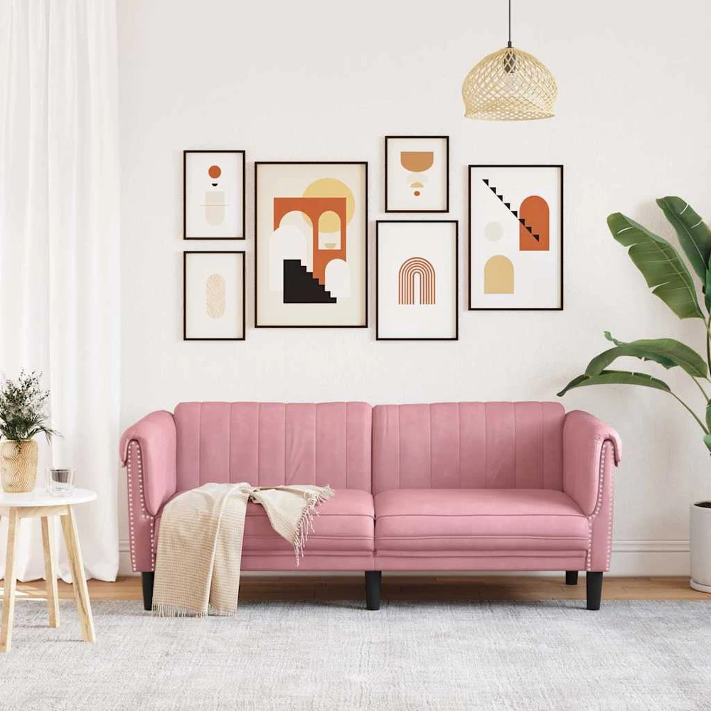 Dvivietė sofa, rožinės spalvos, aksomas