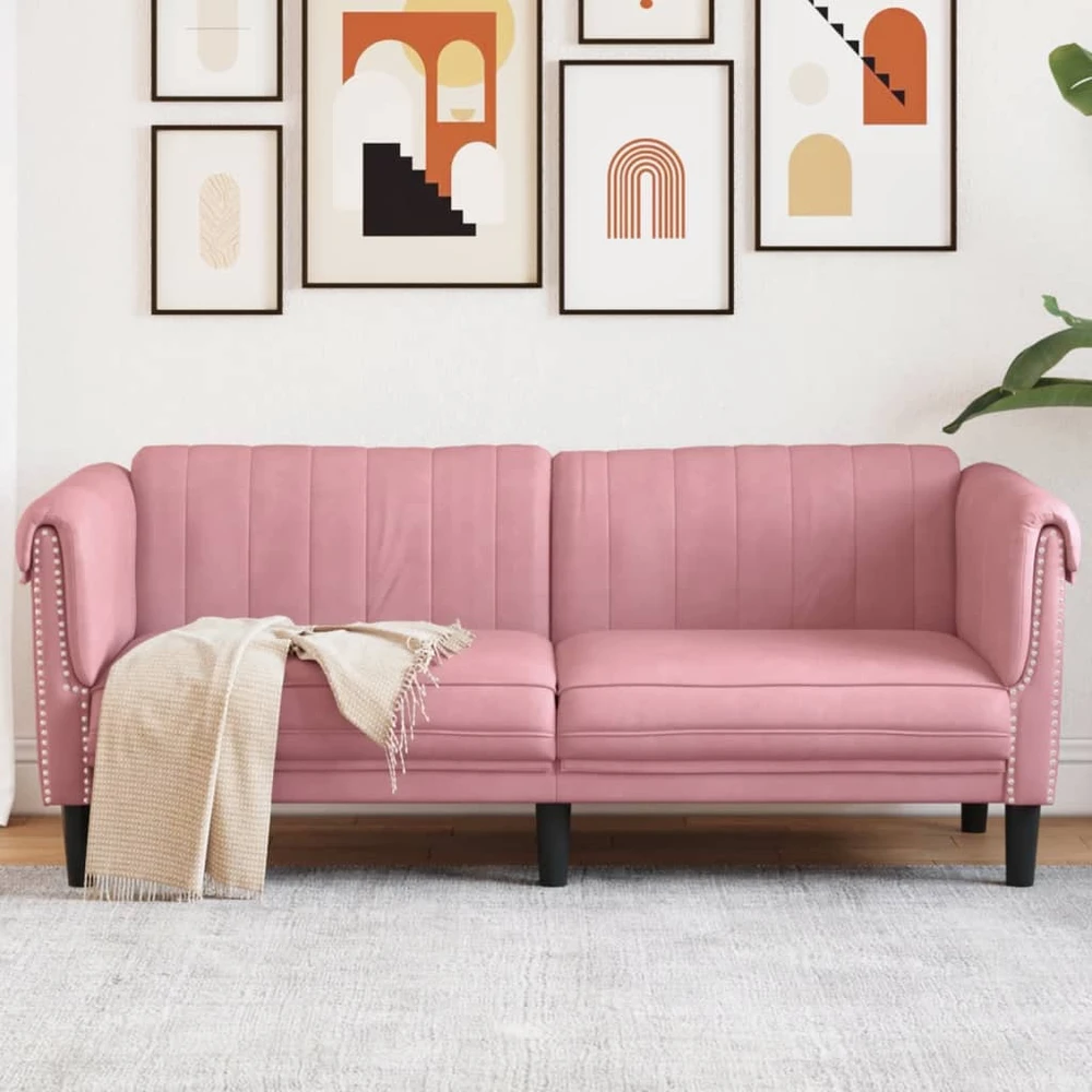 Dvivietė sofa, rožinės spalvos, aksomas