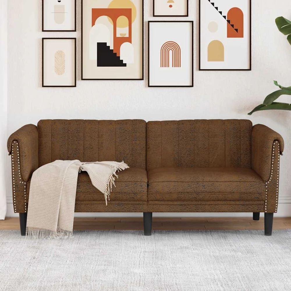 Dvivietė sofa, rudos spalvos, dirbtinė versta oda