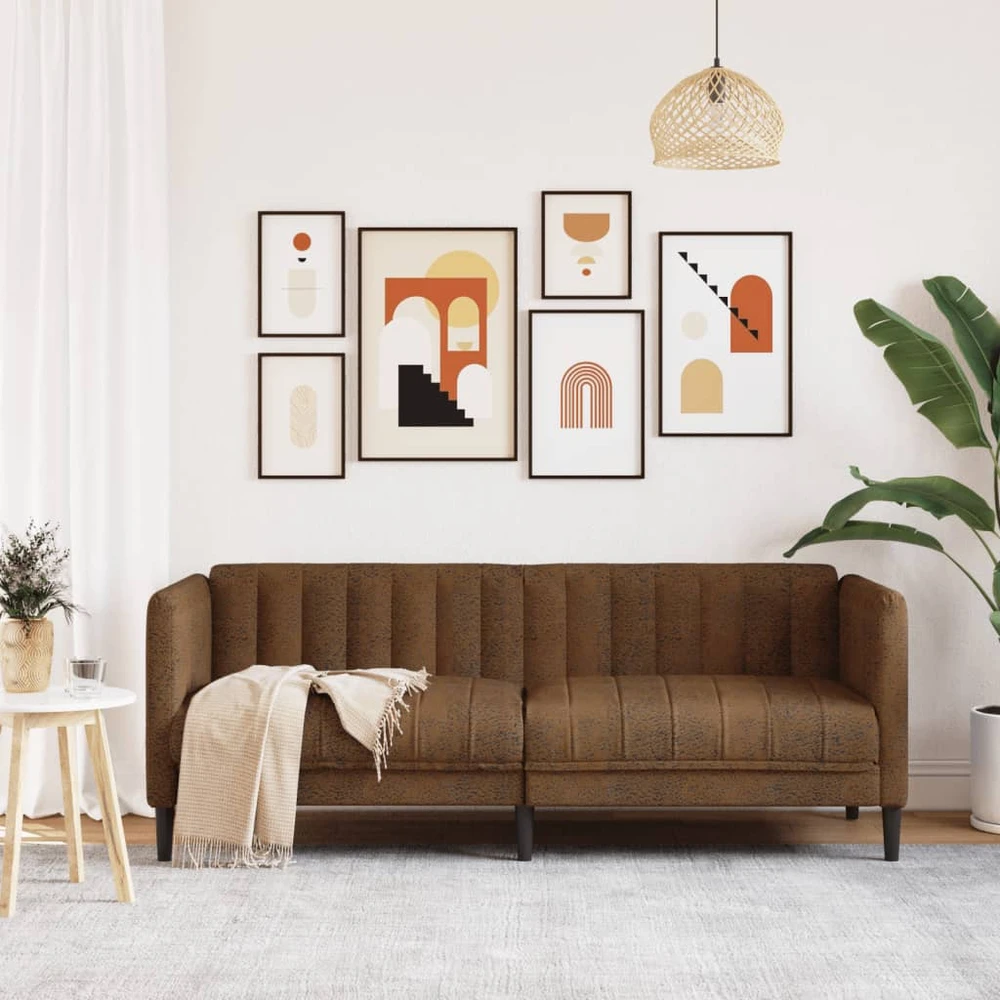 Dvivietė sofa, rudos spalvos, dirbtinė versta oda