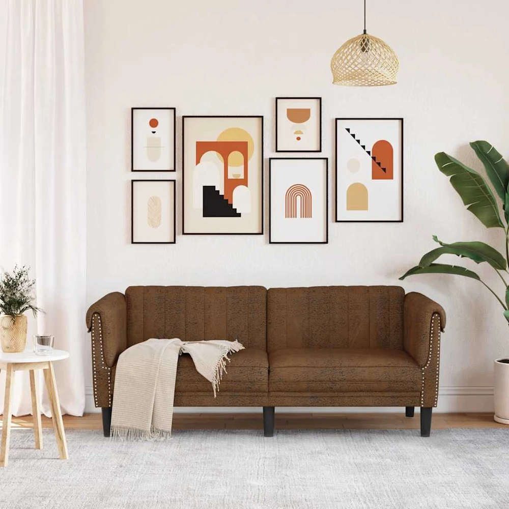 Dvivietė sofa, rudos spalvos, dirbtinė versta oda