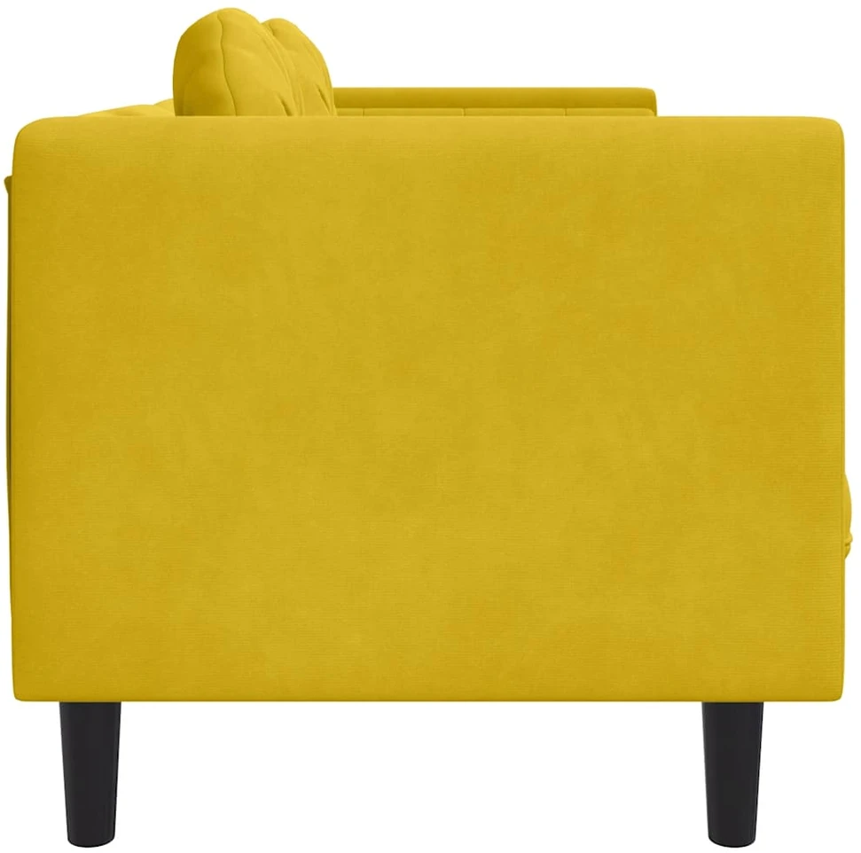 Dvivietė sofa su pagalvėlėmis, geltonos spalvos, aksomas