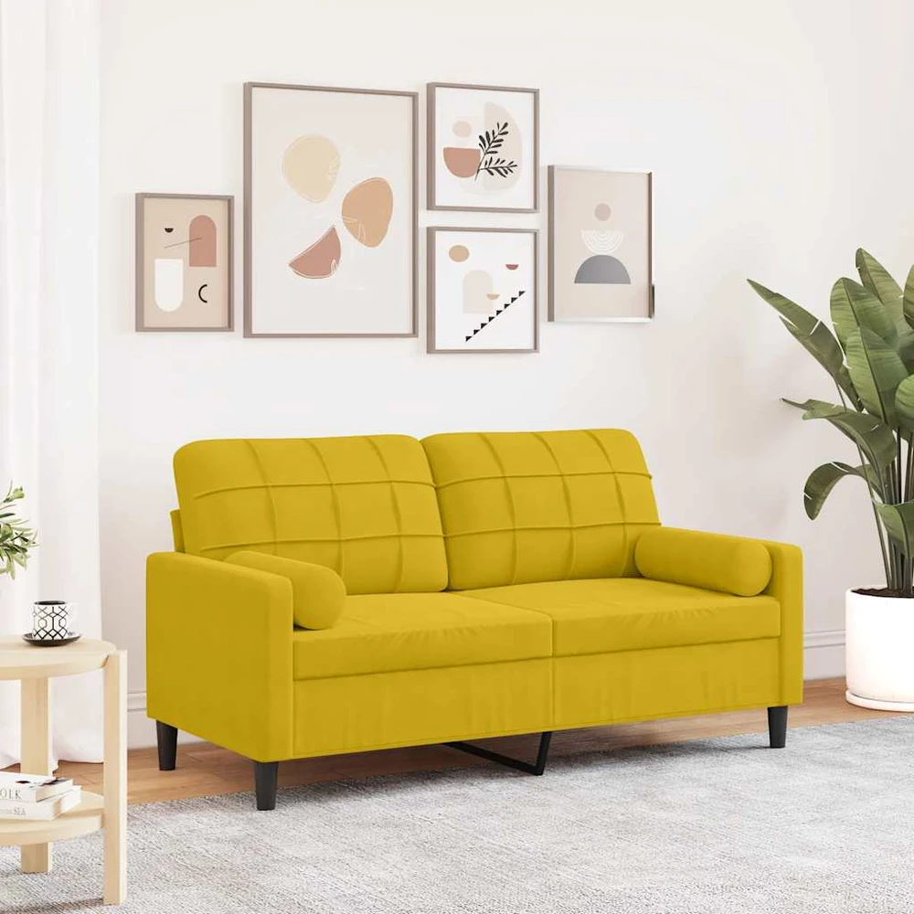 Dvivietė sofa su pagalvėlėmis, geltonos spalvos, 140cm, aksomas