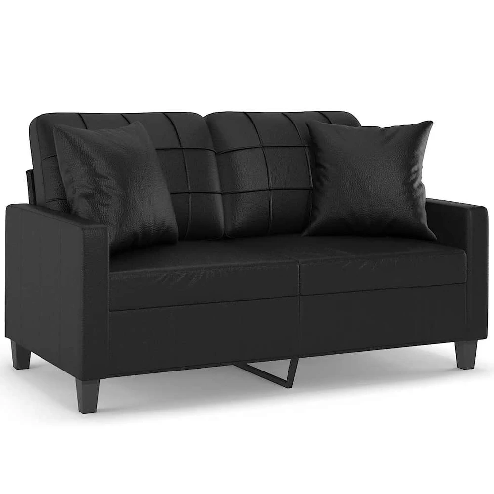 Dvivietė sofa su pagalvėlėmis, juoda, 120cm, dirbtinė oda
