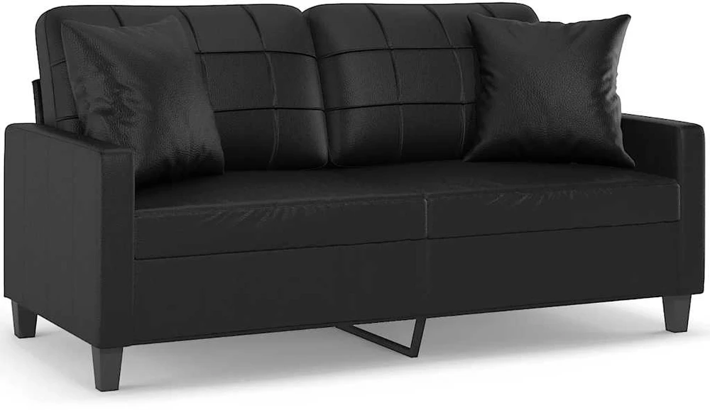 Dvivietė sofa su pagalvėlėmis, juoda, 140cm, dirbtinė oda