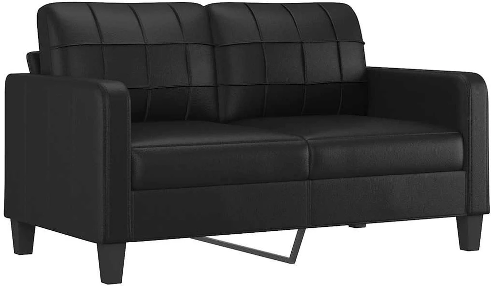 Dvivietė sofa su pagalvėlėmis, juoda, 140cm, dirbtinė oda
