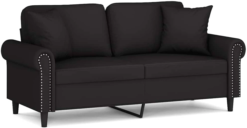 Dvivietė sofa su pagalvėlėmis, juodos spalvos, 140cm, aksomas