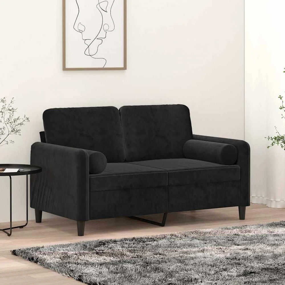 Dvivietė sofa su pagalvėlėmis, juodos spalvos, 120cm, aksomas