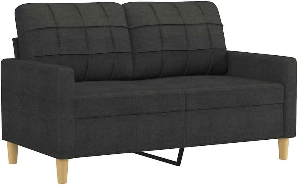 Dvivietė sofa su pagalvėlėmis, juodos spalvos, 120cm, audinys