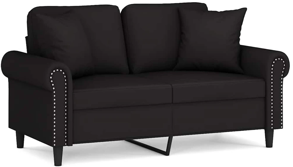 Dvivietė sofa su pagalvėlėmis, juodos spalvos, 120cm, aksomas