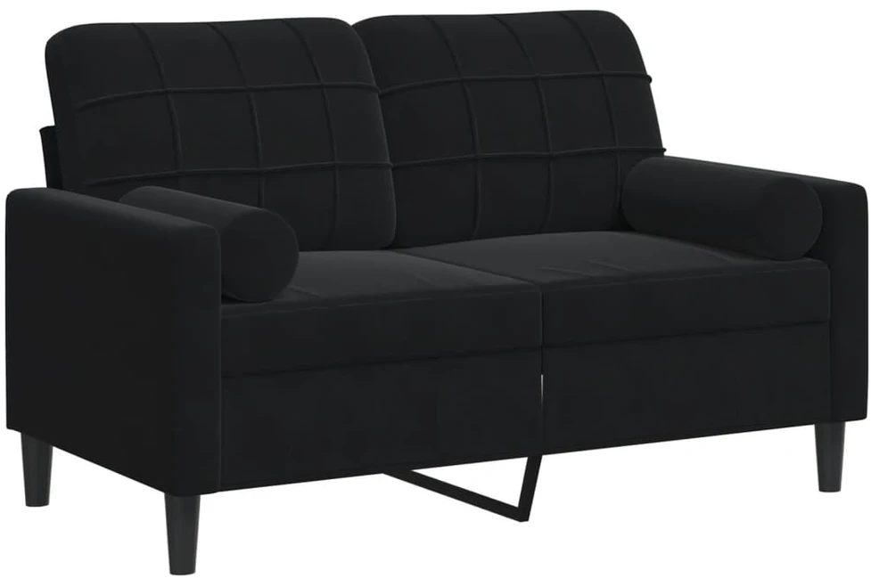 Dvivietė sofa su pagalvėlėmis, juodos spalvos, 120cm, aksomas