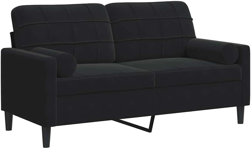 Dvivietė sofa su pagalvėlėmis, juodos spalvos, 140cm, aksomas
