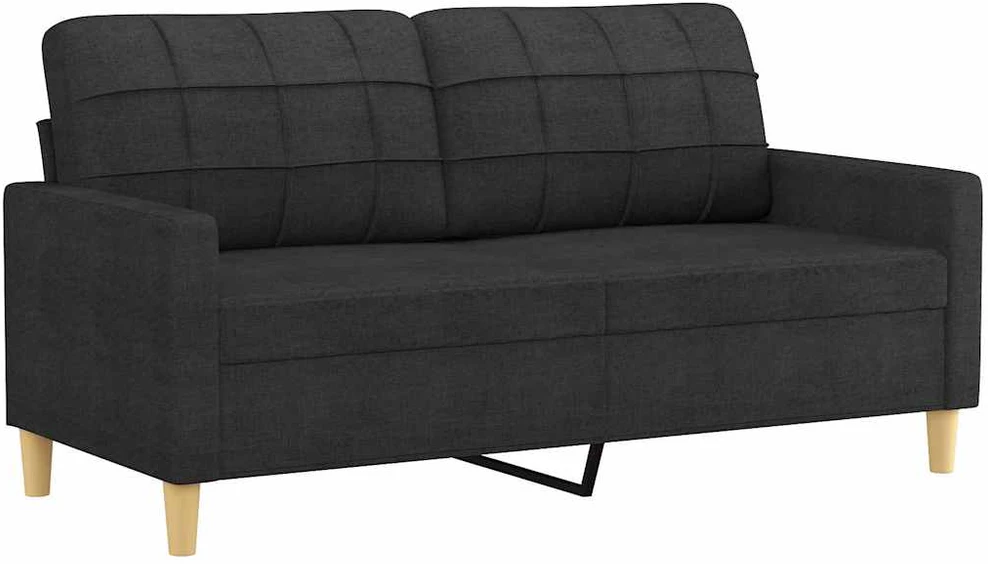 Dvivietė sofa su pagalvėlėmis, juodos spalvos, 140cm, audinys