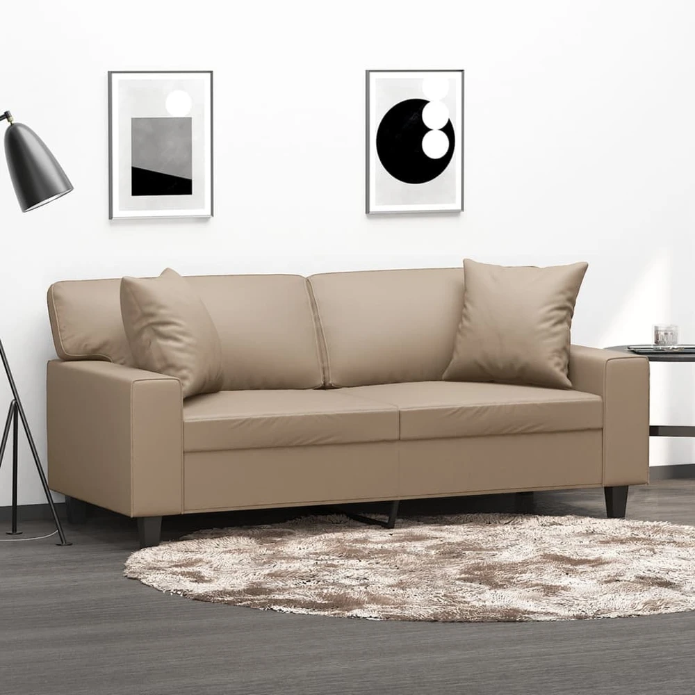 Dvivietė sofa su pagalvėlėmis, kapučino, 140cm, dirbtinė oda