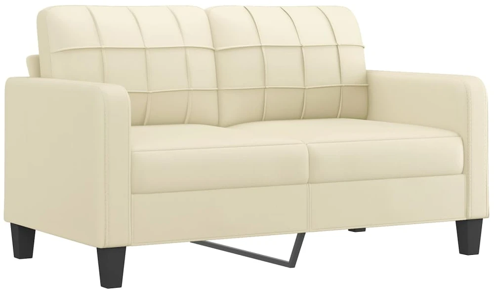 Dvivietė sofa su pagalvėlėmis, kreminė, 140cm, dirbtinė oda