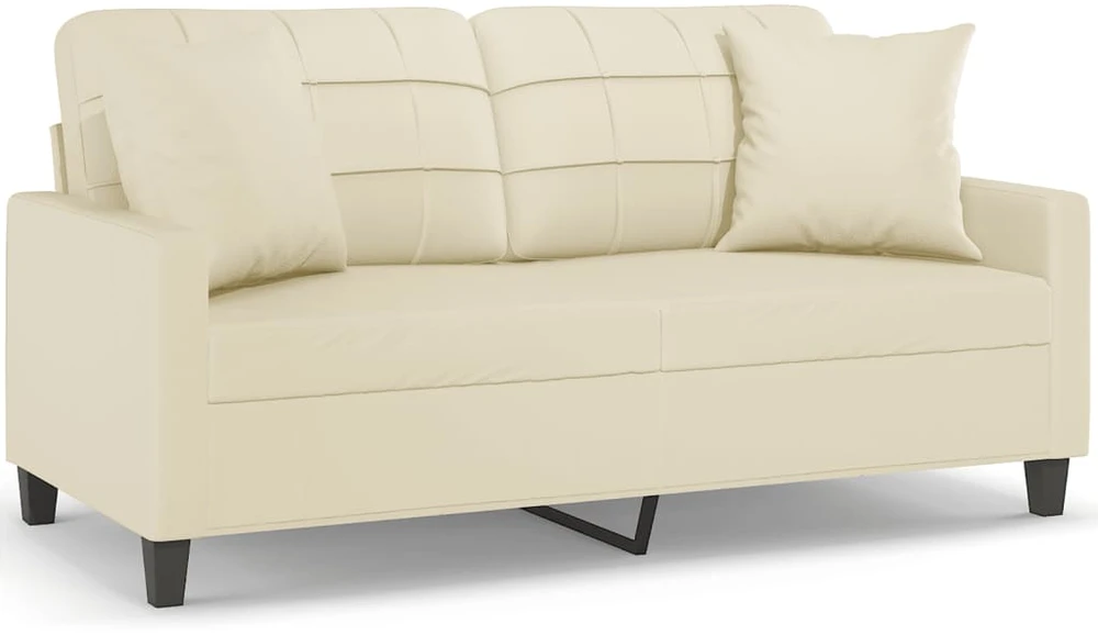 Dvivietė sofa su pagalvėlėmis, kreminė, 140cm, dirbtinė oda