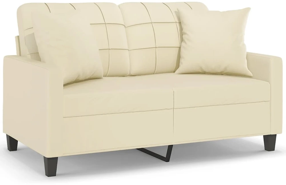 Dvivietė sofa su pagalvėlėmis, kreminė, 120cm, dirbtinė oda