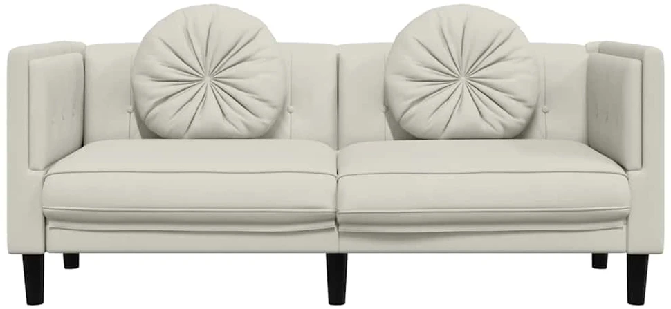 Dvivietė sofa su pagalvėlėmis, kreminės spalvos, aksomas