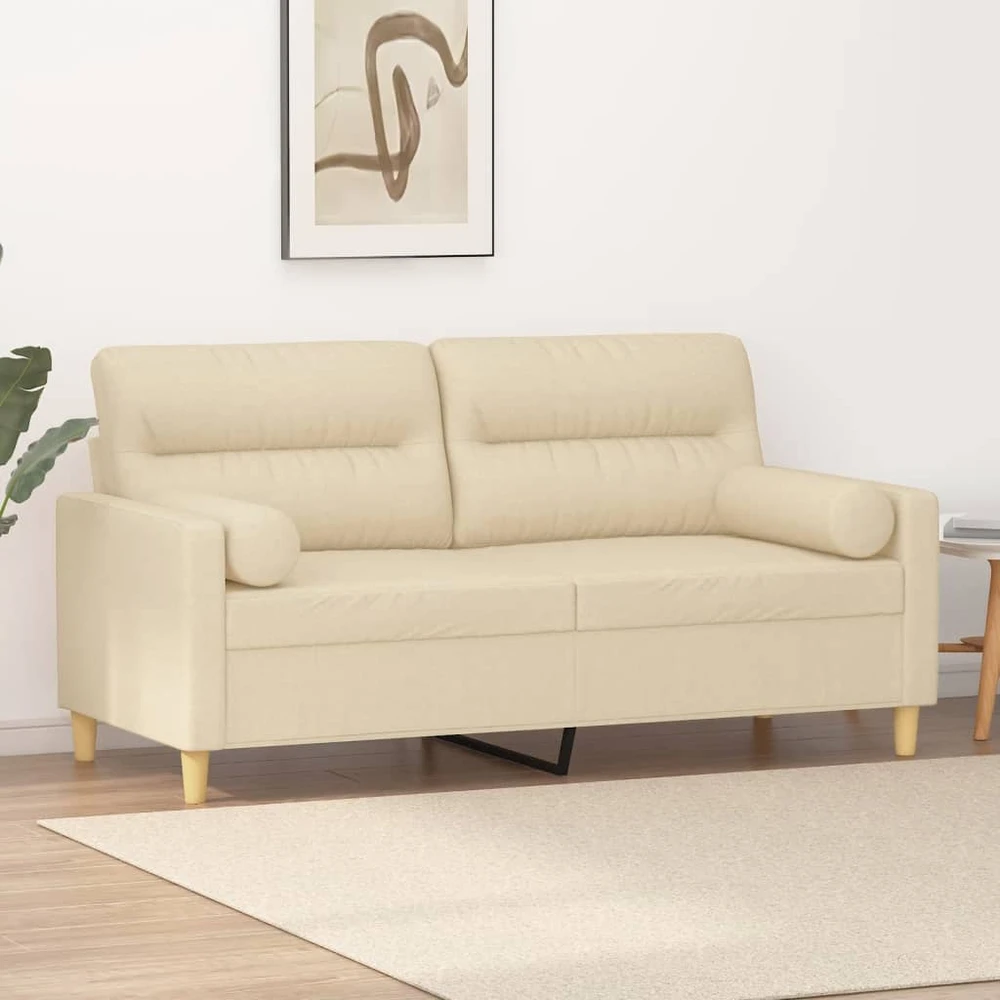Dvivietė sofa su pagalvėlėmis, kreminės spalvos, 140cm, audinys