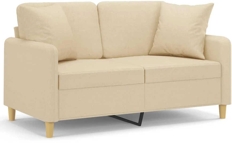 Dvivietė sofa su pagalvėlėmis, kreminės spalvos, 120cm, audinys