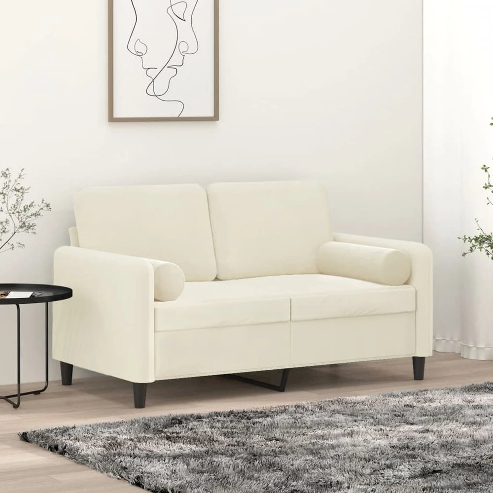 Dvivietė sofa su pagalvėlėmis, kreminės spalvos, 120cm, aksomas