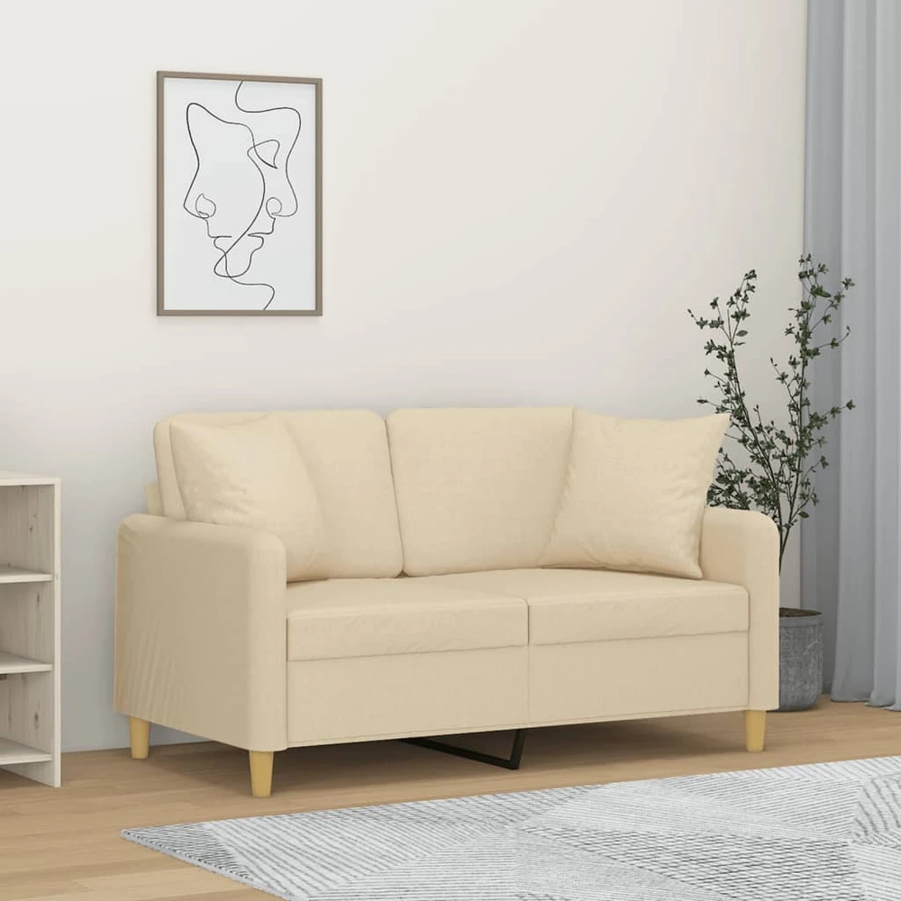 Dvivietė sofa su pagalvėlėmis, kreminės spalvos, 120cm, audinys