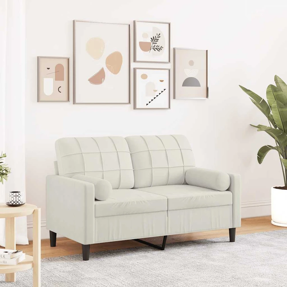 Dvivietė sofa su pagalvėlėmis, kreminės spalvos, 120cm, aksomas