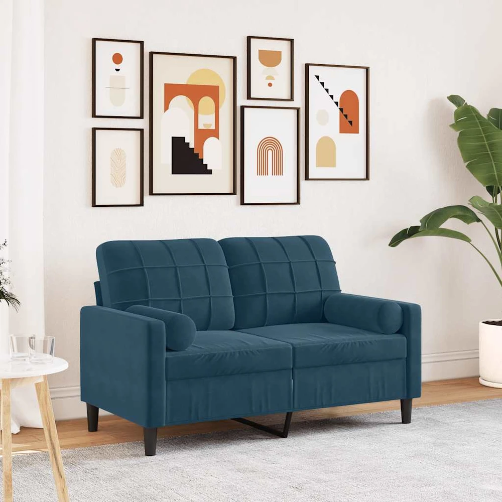 Dvivietė sofa su pagalvėlėmis, mėlynos spalvos, 120cm, aksomas