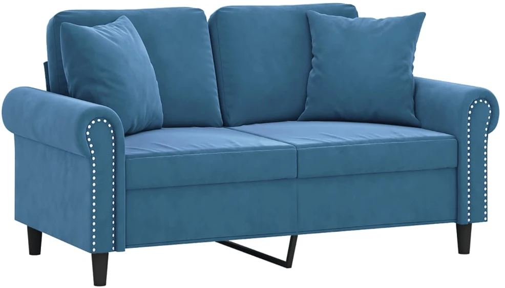 Dvivietė sofa su pagalvėlėmis, mėlynos spalvos, 120cm, aksomas