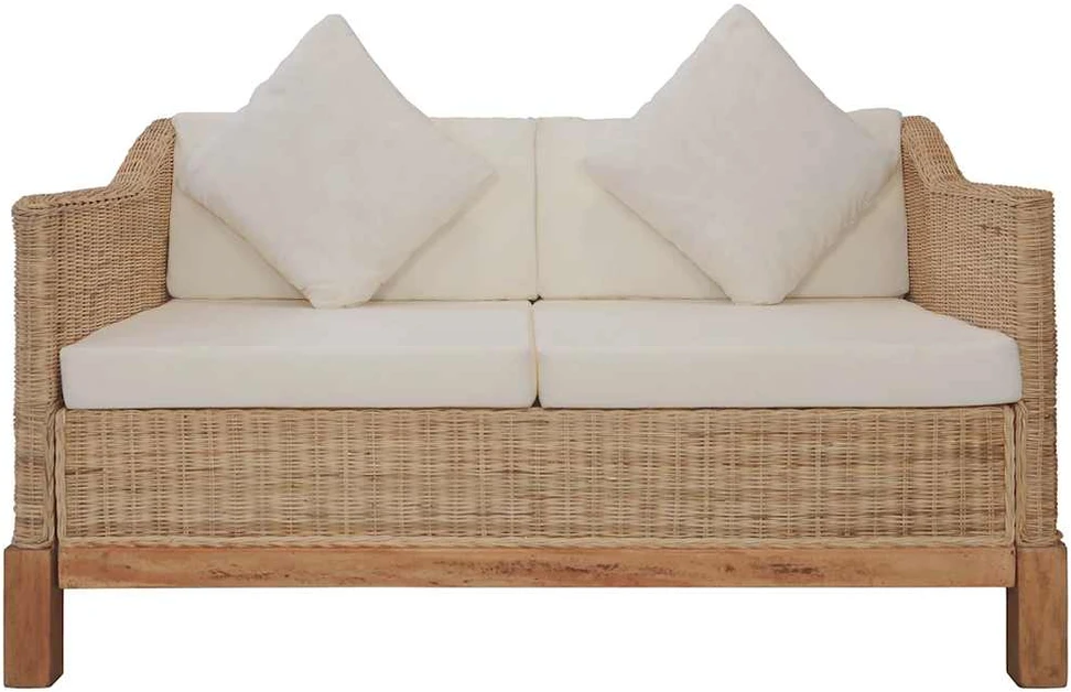 Dvivietė sofa su pagalvėlėmis, natūralus ratanas